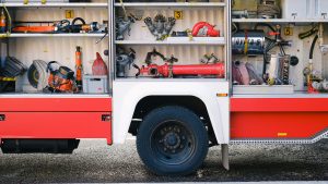 tool truck with doors open showing all the tool compartments